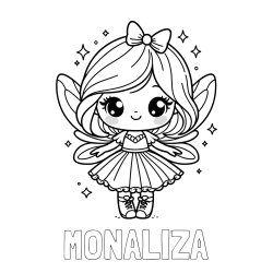 Online izdelana pobarvanka - Pobarvanka imena MONALIZA in pobarvanka čarobne vile z ljubkim obrazom