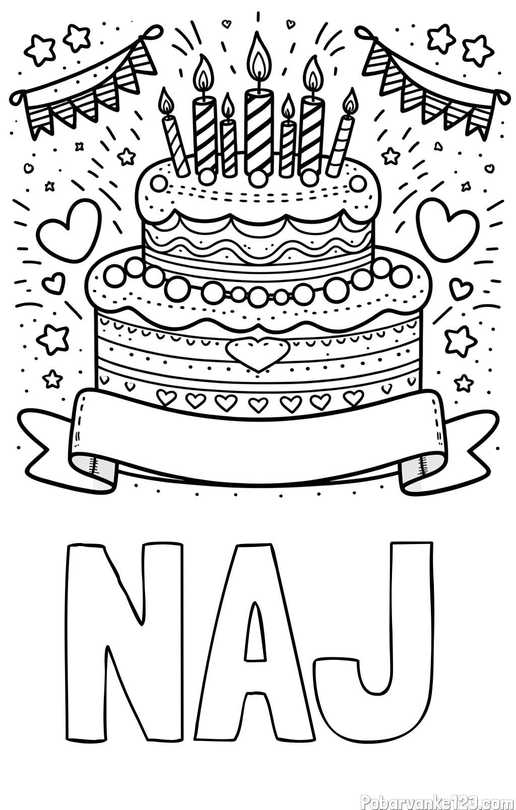 Pobarvanka imena NAJ in pobarvanka velike torte za rojstni dan