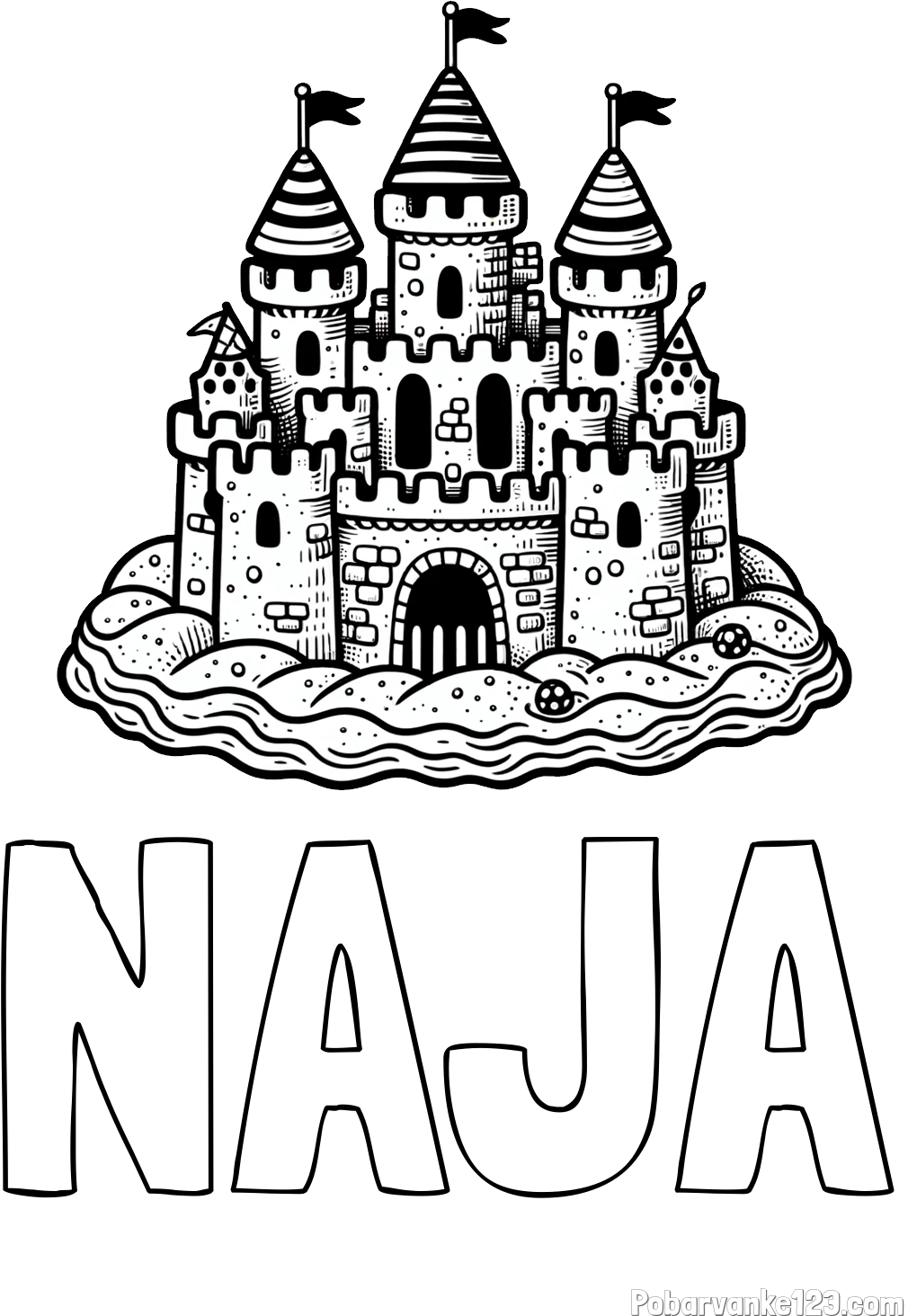 Pobarvanka imena NAJA in pobarvanka velikega peščenega gradu