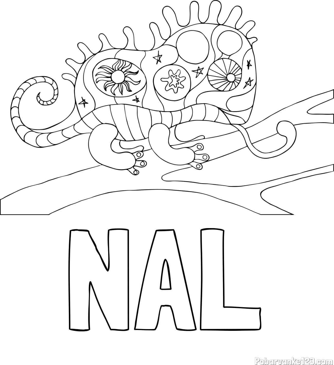 Pobarvanka imena NAL in pobarvanka kameleona  mandale