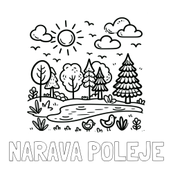 Online izdelana pobarvanka - Pobarvanka imena NARAVA POLEJE in preprosta otroška pobarvanka narave