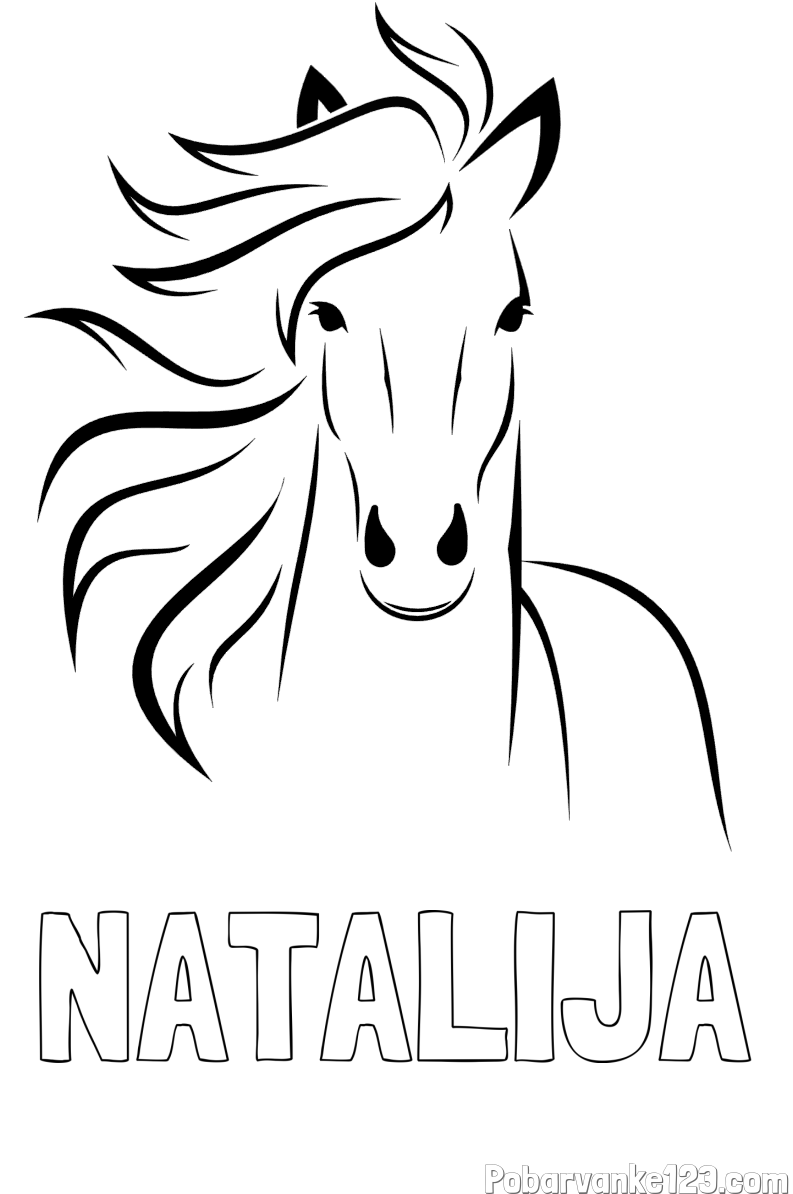 Pobarvanka imena NATALIJA in lepa pobarvanka konja
