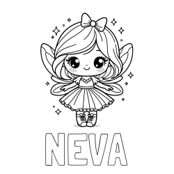 Online izdelana pobarvanka - Pobarvanka imena NEVA in pobarvanka čarobne vile z ljubkim obrazom