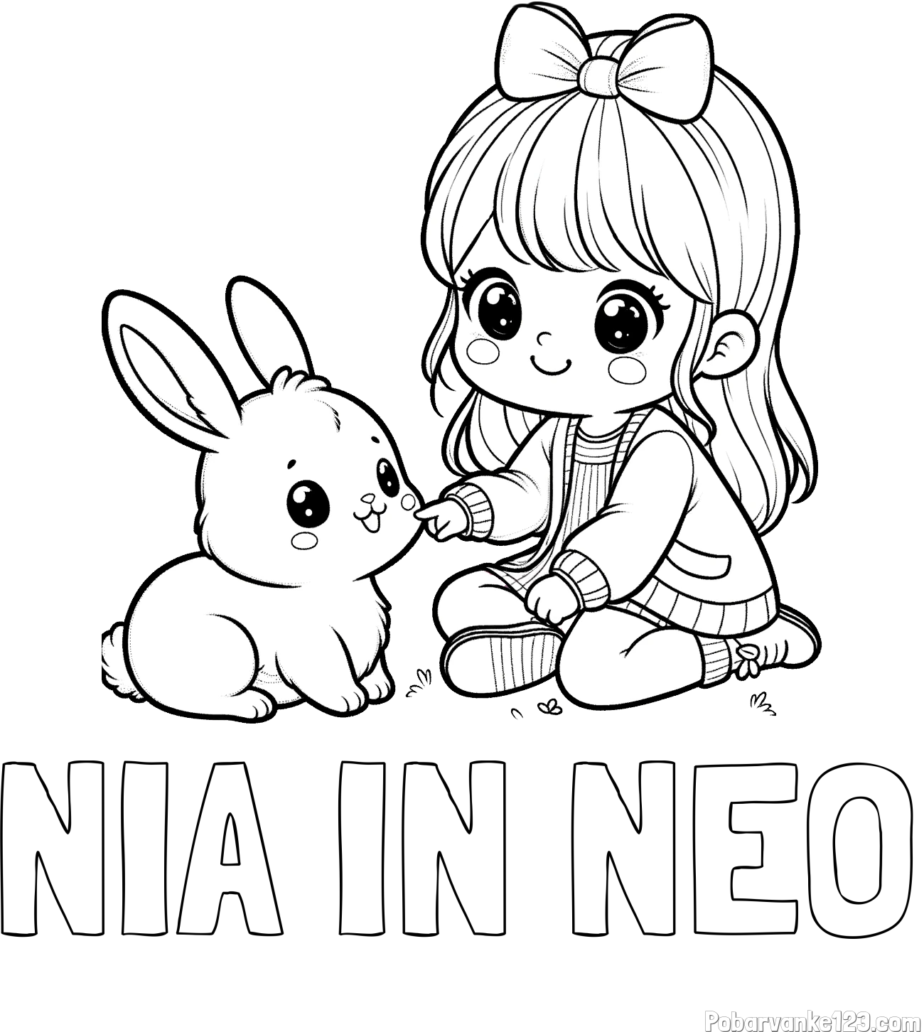 Pobarvanka imena NIA IN NEO in pobarvanka ljubke punčke, ki se igra z zajčkom