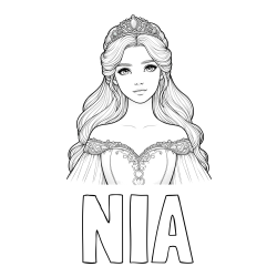 Online izdelana pobarvanka - Pobarvanka imena NIA in pobarvanka realistične princese