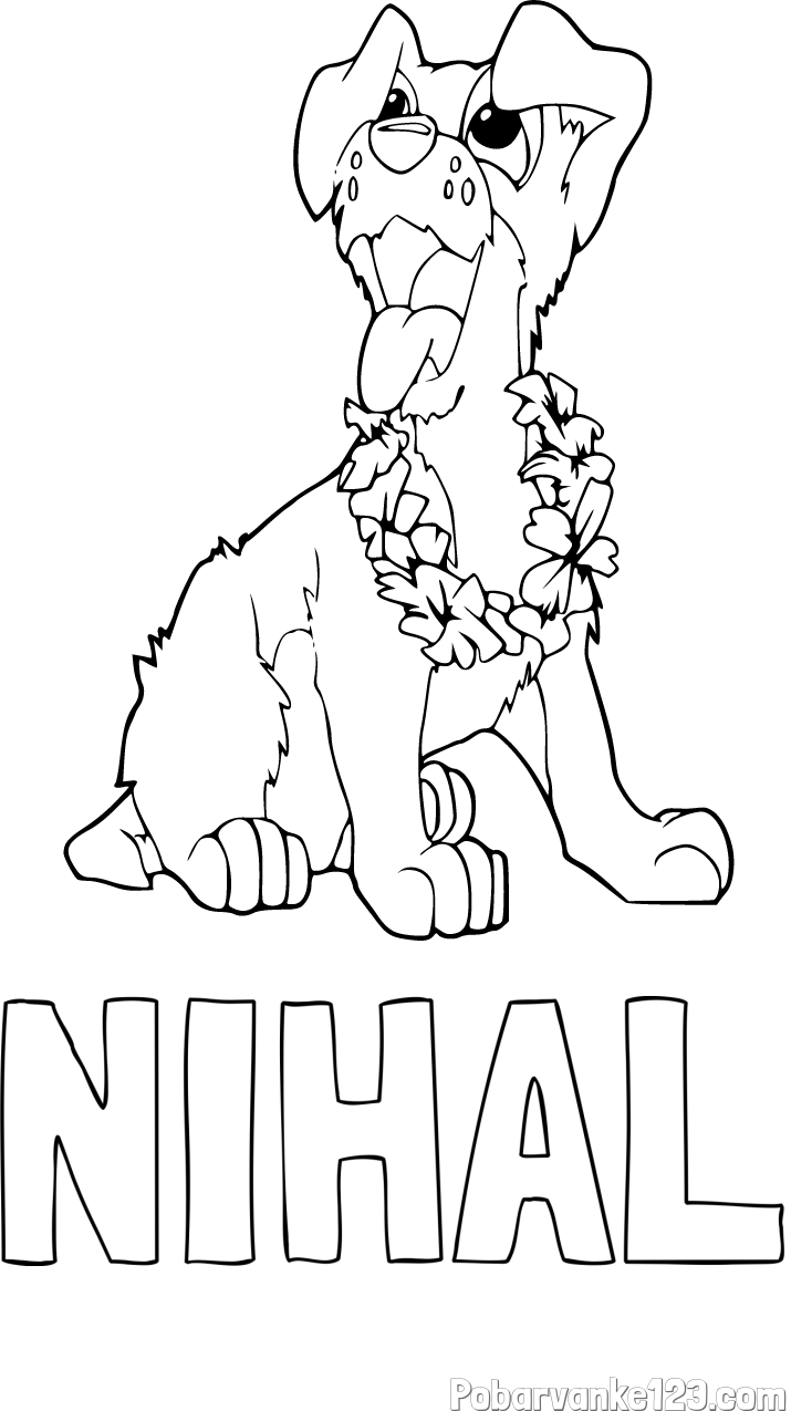Pobarvanka imena NIHAL in pobarvanka kužka