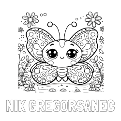 Online izdelana pobarvanka - Pobarvanka imena NIK GREGORŠANEC in pobarvanka ljubkega metuljčka