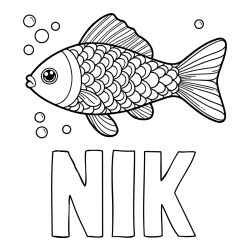 Online izdelana pobarvanka - Pobarvanka imena NIK in pobarvanka ribe