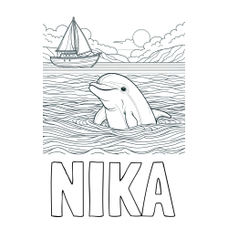 Online izdelana pobarvanka - Pobarvanka imena NIKA in pobarvanka delfina v morju ter jadrnice
