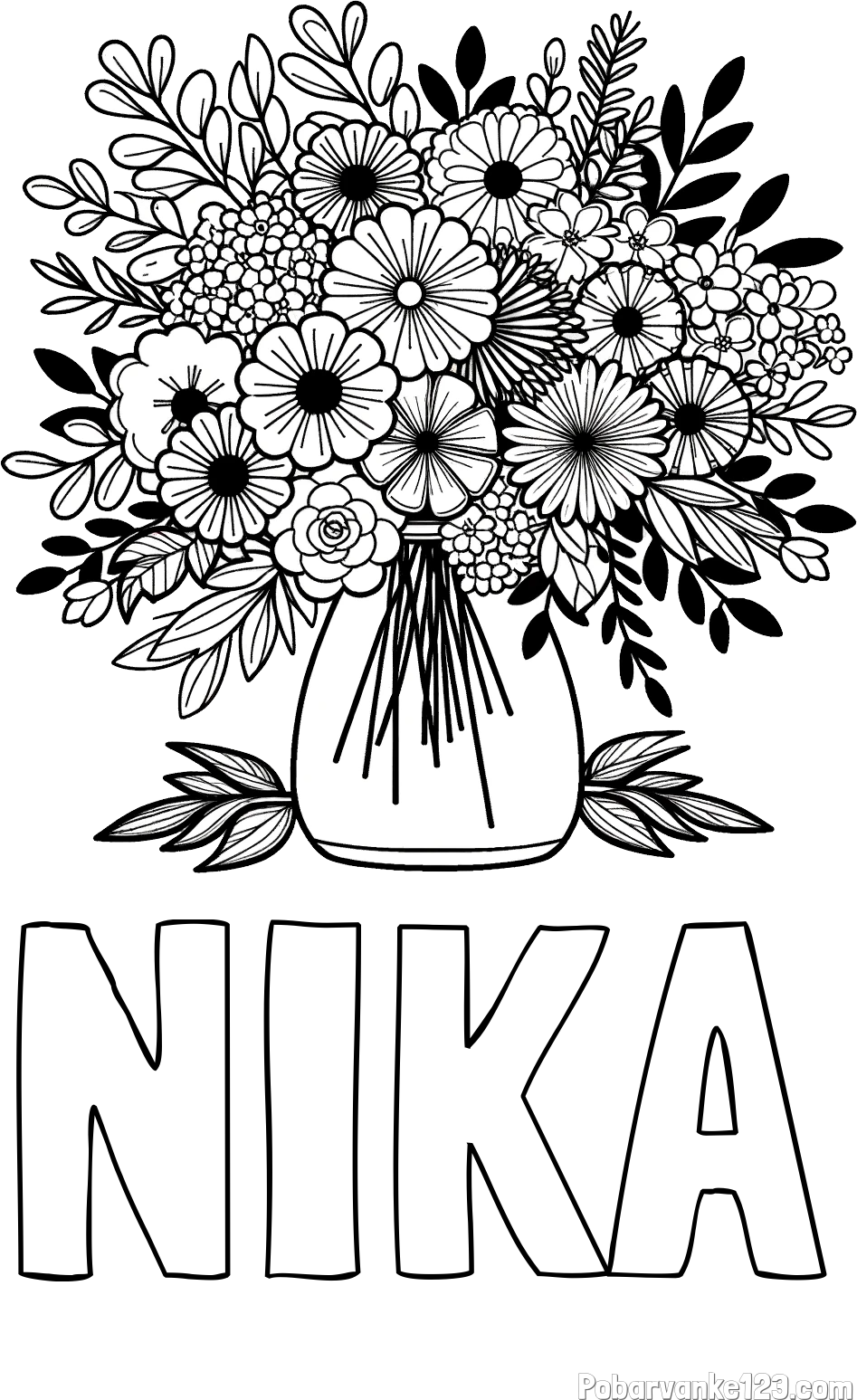 Pobarvanka imena NIKA in pobarvanka veliekga šopka rož