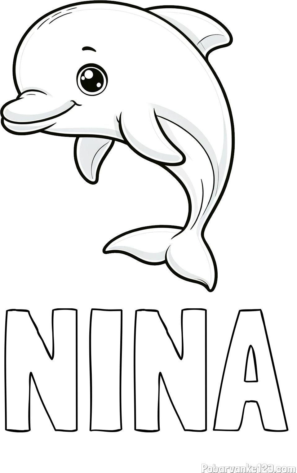 Pobarvanka imena NINA in otroška pobarvanka ljubkega delfina