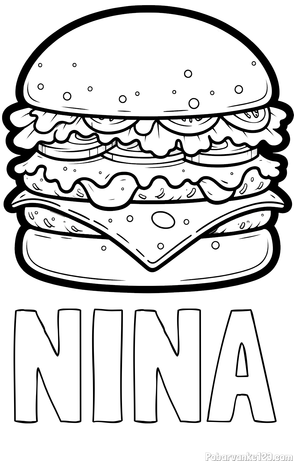 Pobarvanka imena NINA in pobarvanka hamburger