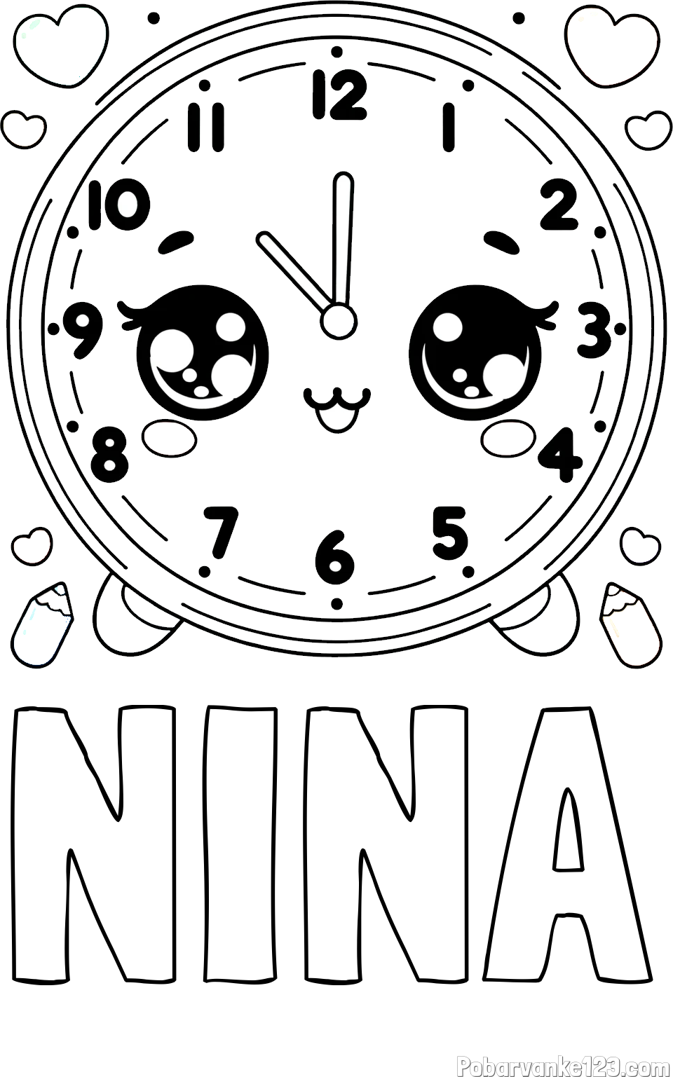 Pobarvanka imena NINA in pobarvanka ljubke ure