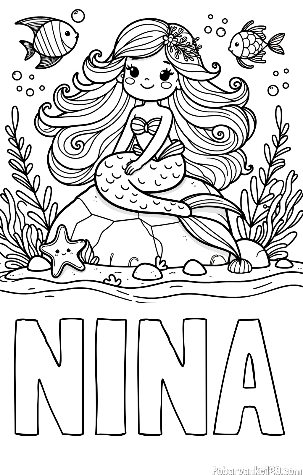 Pobarvanka imena NINA in pobarvanka prikupne male morske deklice