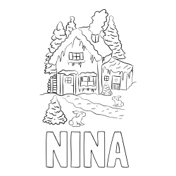 Online izdelana pobarvanka - Pobarvanka imena NINA in pobarvanka zasnežene hiše