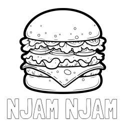 Online izdelana pobarvanka - Pobarvanka imena NJAM NJAM in pobarvanka hamburger