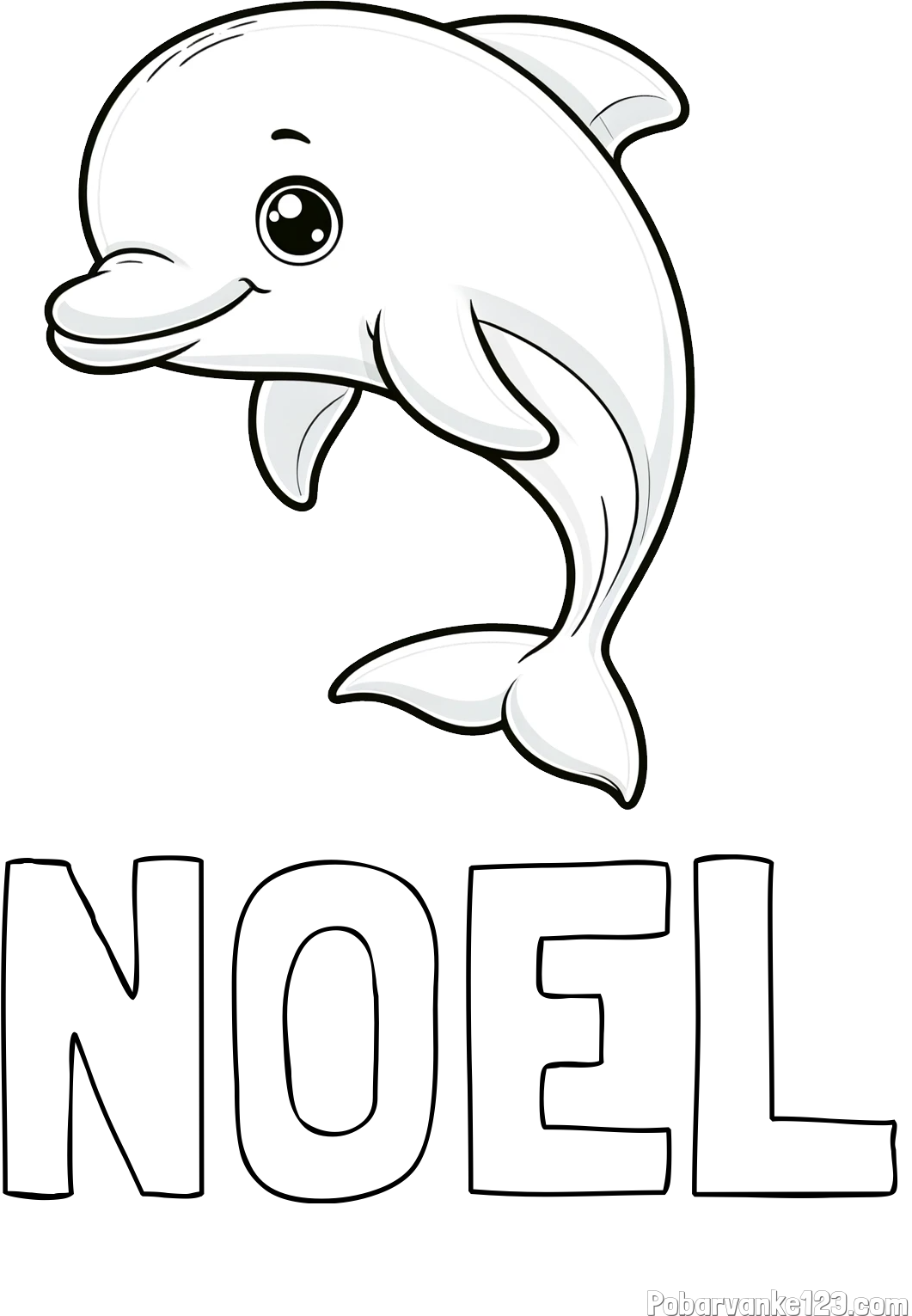 Pobarvanka imena NOEL in otroška pobarvanka ljubkega delfina