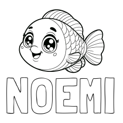Online izdelana pobarvanka - Pobarvanka imena NOEMI in pobarvanka prisrčne ribe