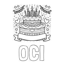 Online izdelana pobarvanka - Pobarvanka imena OČI in pobarvanka velike torte za rojstni dan