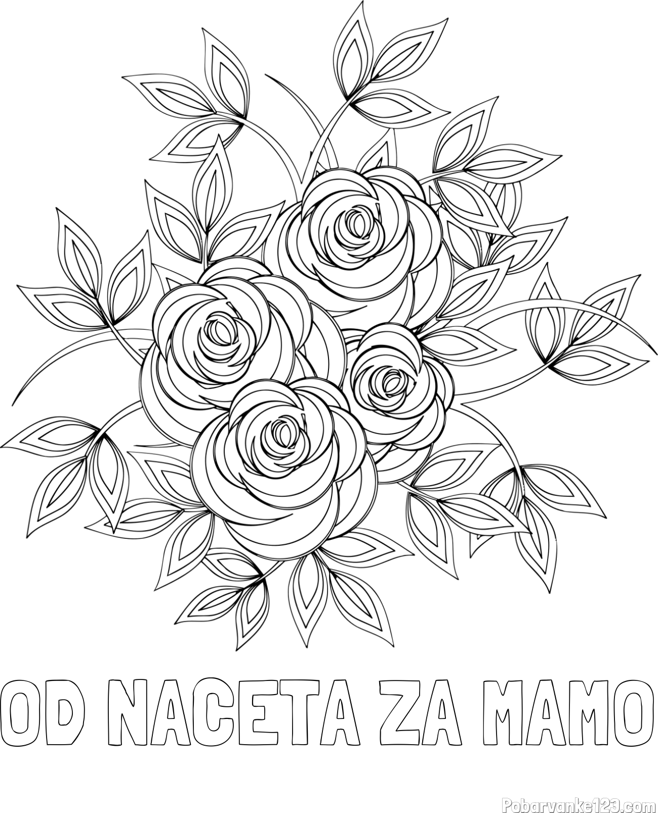 Pobarvanka imena OD NACETA ZA MAMO in pobarvanka šopka vrtnic