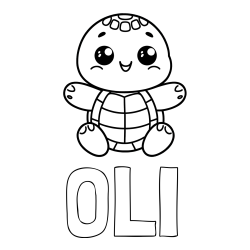 Online izdelana pobarvanka - Pobarvanka imena OLI in otroška pobarvanka ljubke in nasmejane želvice