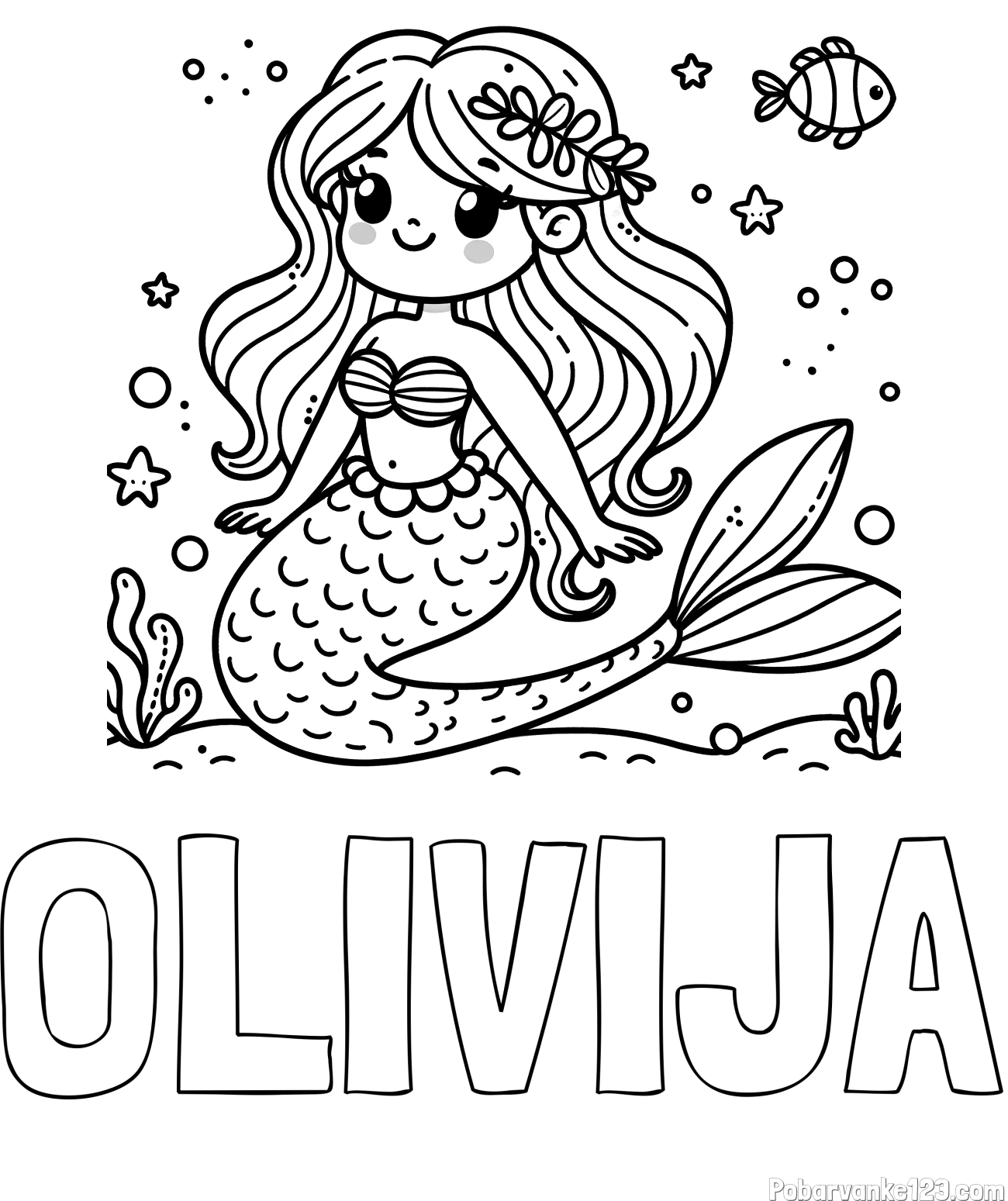 Pobarvanka imena OLIVIJA in pobarvanka ljubke morske deklice v morju