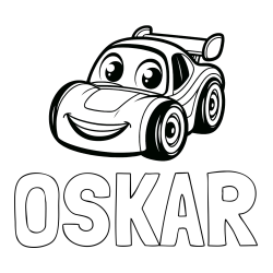 Online izdelana pobarvanka - Pobarvanka imena OSKAR in pobarvanka otroškega avtomobila