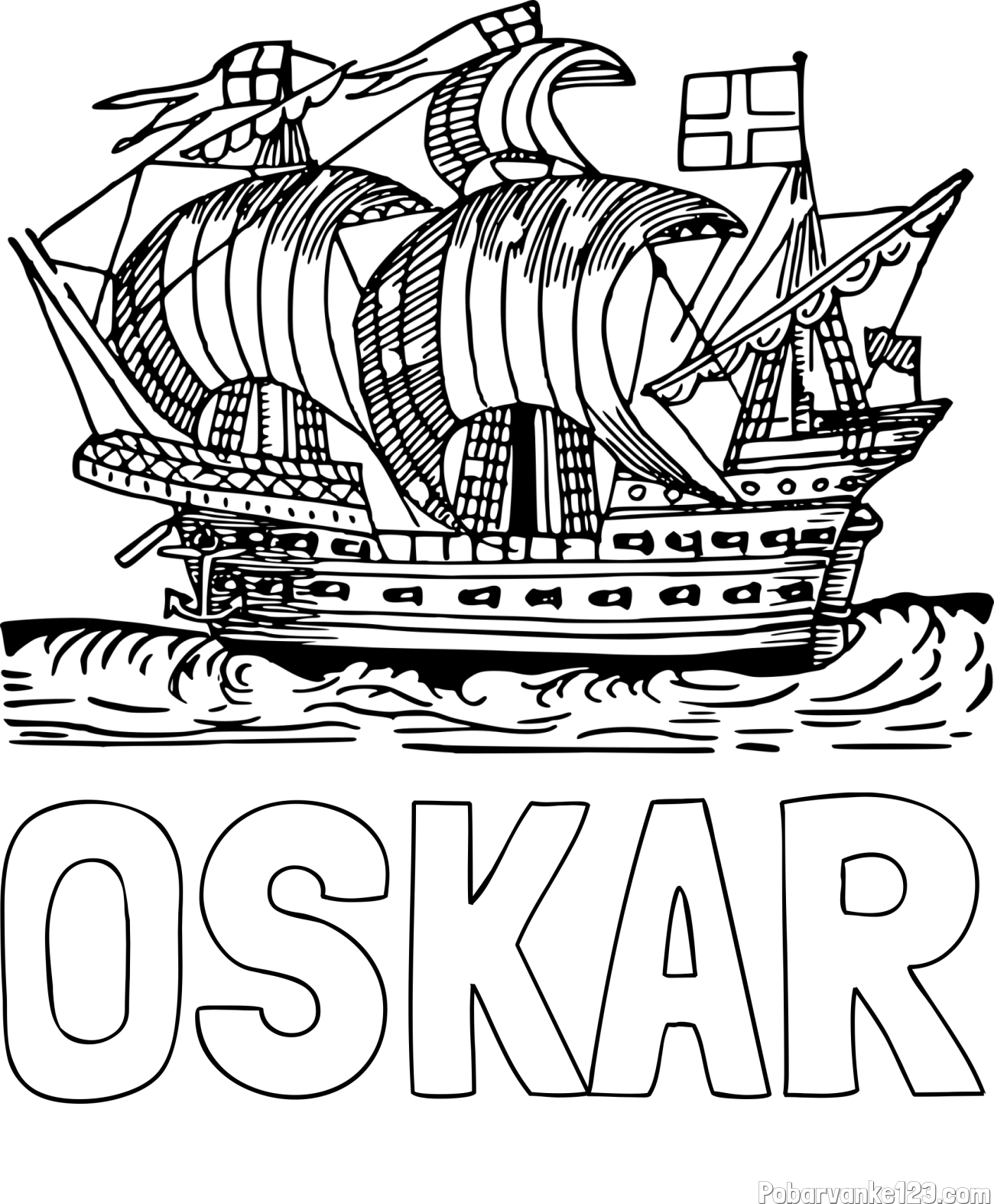 Pobarvanka imena OSKAR in pobarvanka velike in stare ladje