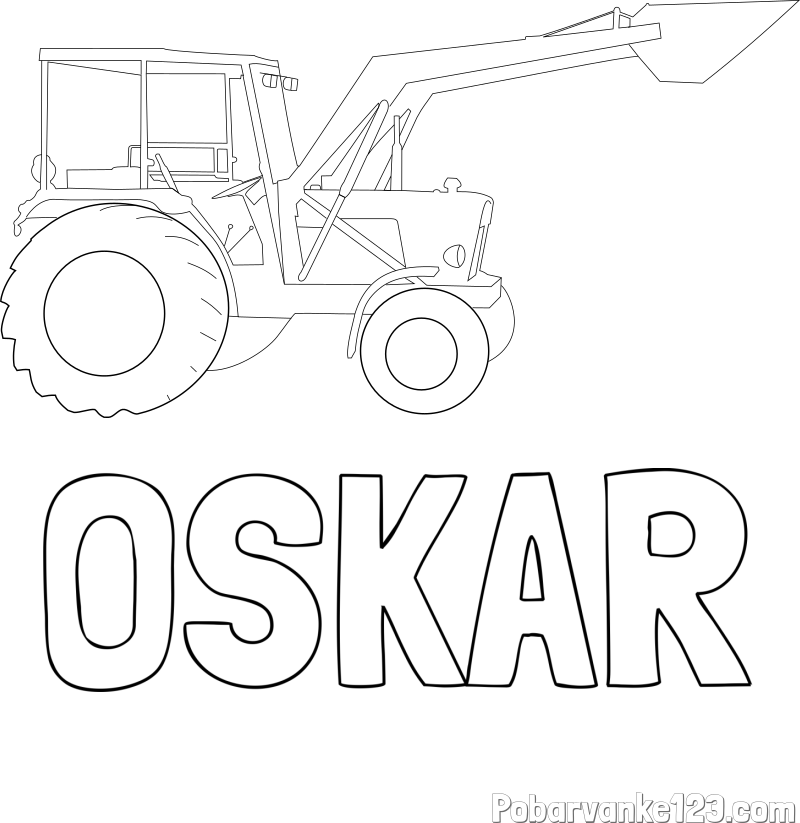 Pobarvanka imena OSKAR in traktor 2