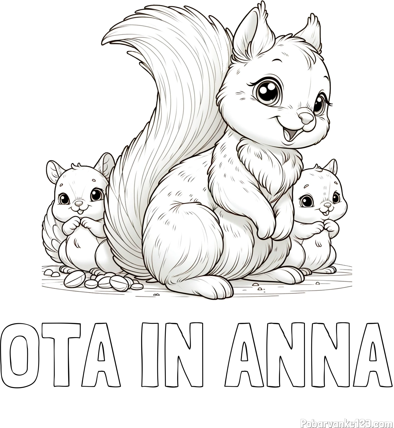 Pobarvanka imena OTA IN ANNA in pobarvanka veveričje družine