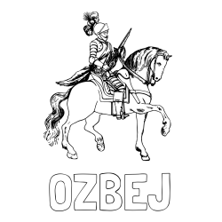 Online izdelana pobarvanka - Pobarvanka imena OŽBEJ in pobarvanka viteza na konju