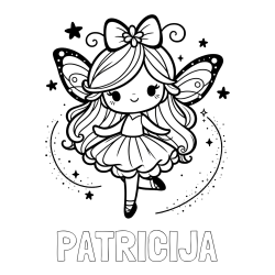 Online izdelana pobarvanka - Pobarvanka imena PATRICIJA in ljubka čarobna vila