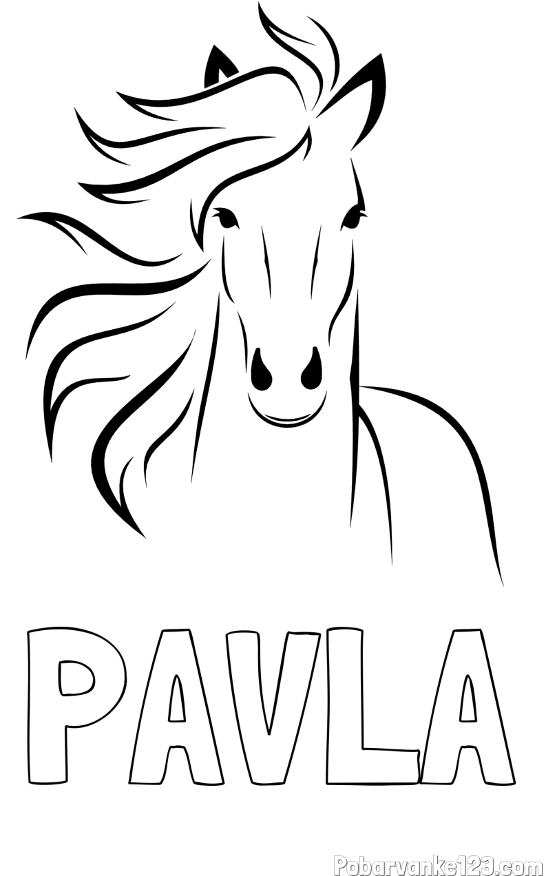 Pobarvanka imena PAVLA in lepa pobarvanka konja