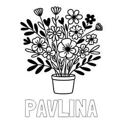 Online izdelana pobarvanka - Pobarvanka imena PAVLINA in pobarvanka rož v cvetličnem loncu