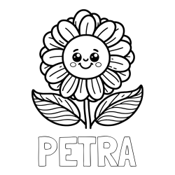 Online izdelana pobarvanka - Pobarvanka imena PETRA in pobarvanka ljubke in nasmejane rože