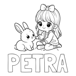 Online izdelana pobarvanka - Pobarvanka imena PETRA in pobarvanka ljubke punčke, ki se igra z zajčkom