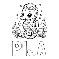 Online izdelana pobarvanka - Pobarvanka imena PIJA in pobarvanka morskega konjička