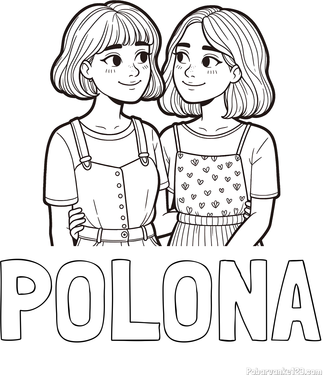 Pobarvanka imena POLONA in pobarvanka dveh najboljših prijateljic