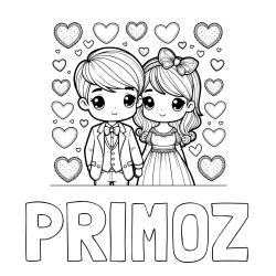 Online izdelana pobarvanka - Pobarvanka imena PRIMOŽ in pobarvanka dveh zaljubljencev s srčki