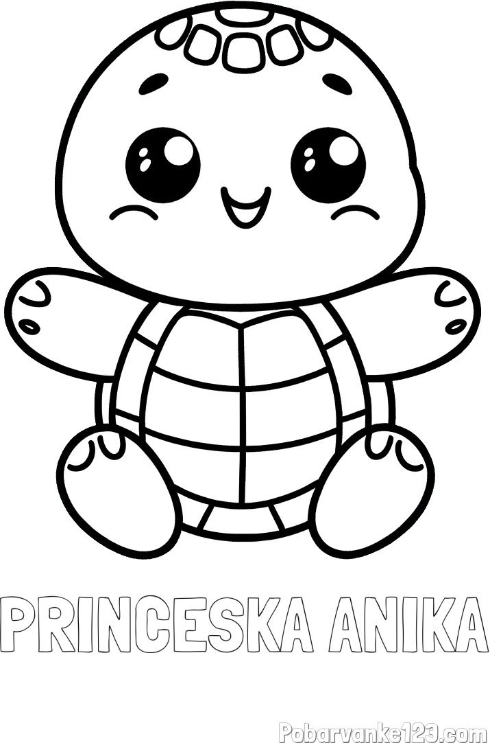 Pobarvanka imena PRINCESKA ANIKA in otroška pobarvanka ljubke in nasmejane želvice
