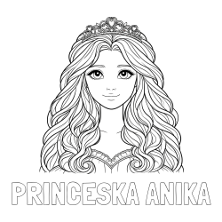 Online izdelana pobarvanka - Pobarvanka imena PRINCESKA ANIKA in pobarvanka ljubke princese z bujnimi lasmi
