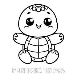 Online izdelana pobarvanka - Pobarvanka imena PRINCESKA TINKARA in otroška pobarvanka ljubke in nasmejane želvice