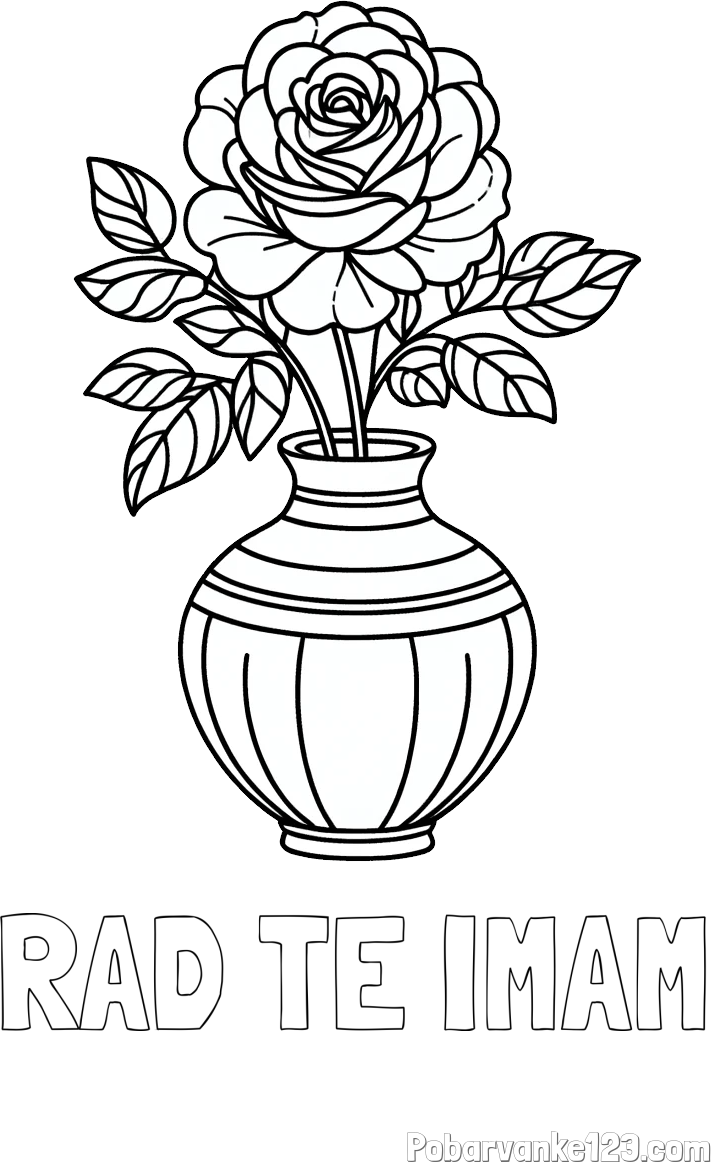 Pobarvanka imena RAD TE IMAM in pobarvanka vrtnice v vazi