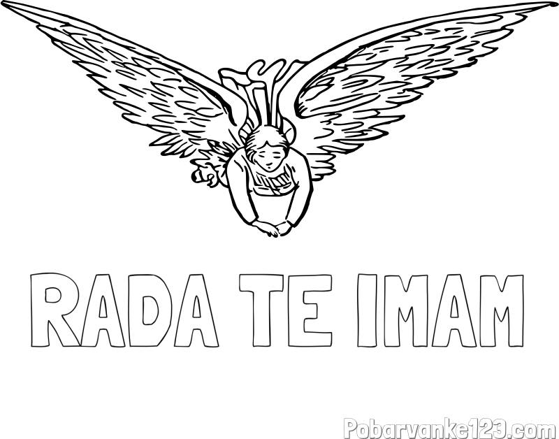 Pobarvanka imena RADA TE IMAM in leteči angel