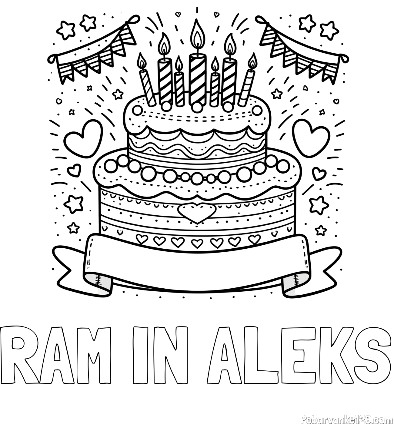 Pobarvanka imena RAM IN ALEKS in pobarvanka velike torte za rojstni dan