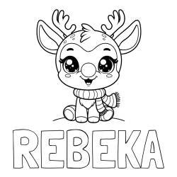 Online izdelana pobarvanka - Pobarvanka imena REBEKA in otroška pobarvanka jelenčka Rudolfa s šalom okoli vratu