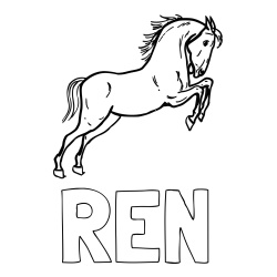 Online izdelana pobarvanka - Pobarvanka imena REN in pobarvanka konja v skoku