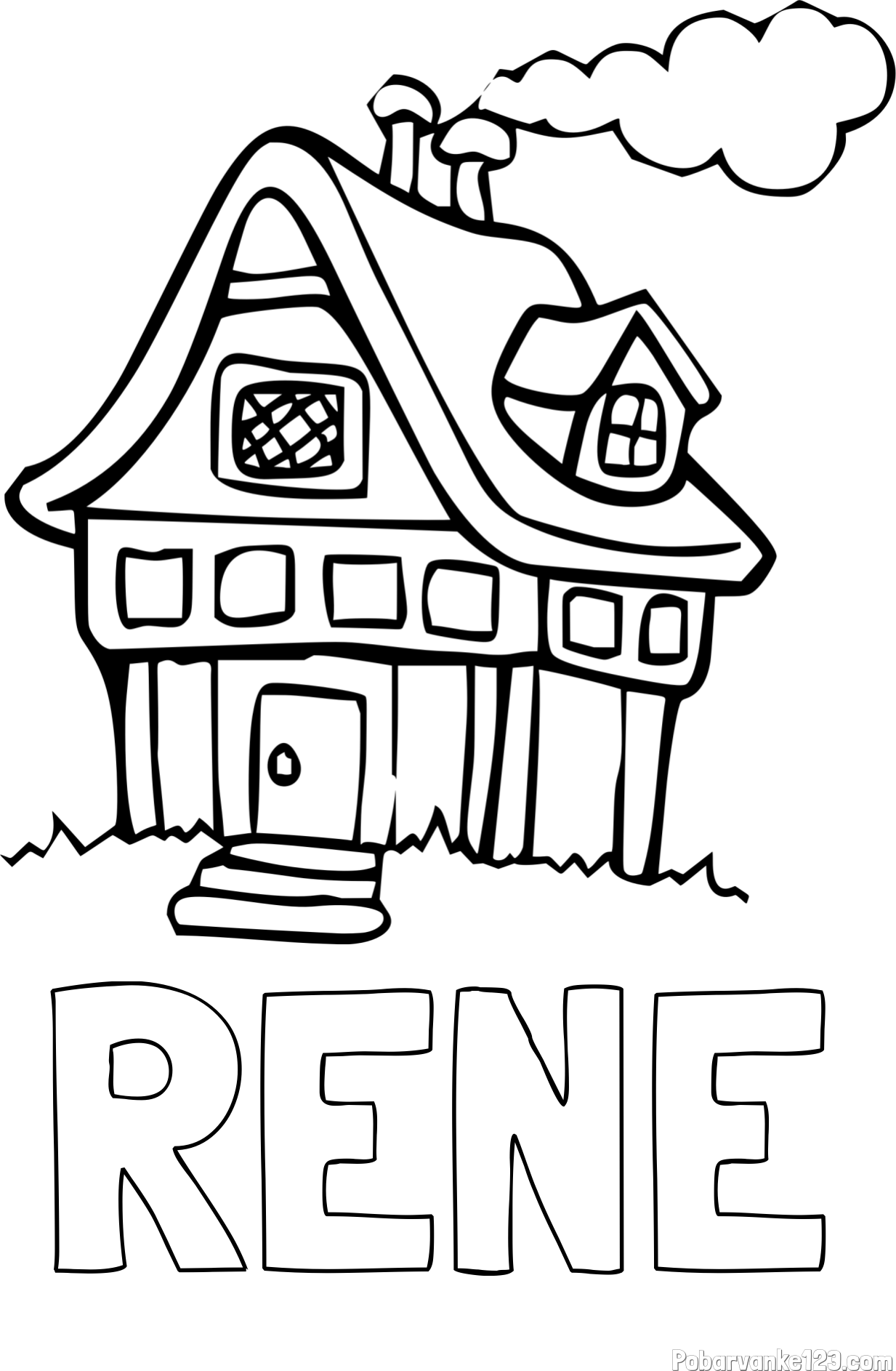 Pobarvanka imena RENE in pobarvanka prikupne hiške
