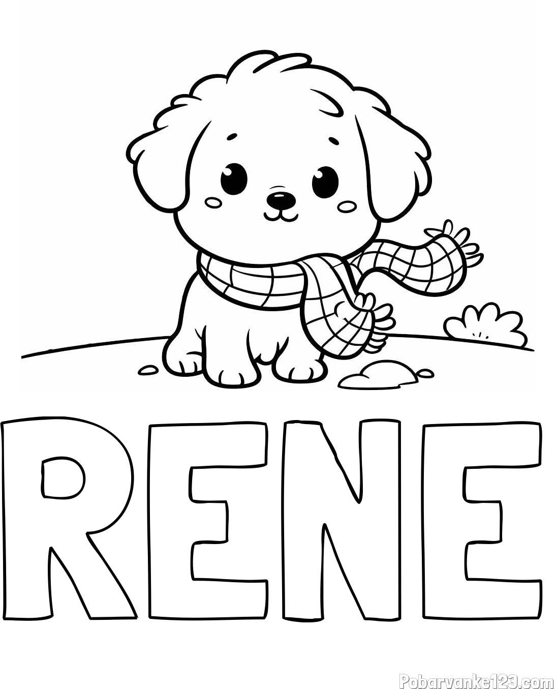 Pobarvanka imena RENE in pobarvanka prikupnega psička