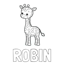 Online izdelana pobarvanka - Pobarvanka imena ROBIN in pobarvanka ljubke žirafe